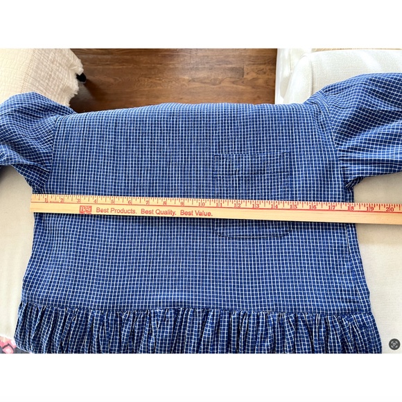 TOAST  Blue Windowpane Check Cotton Midi Dress - 6 - Picture 7 of 10